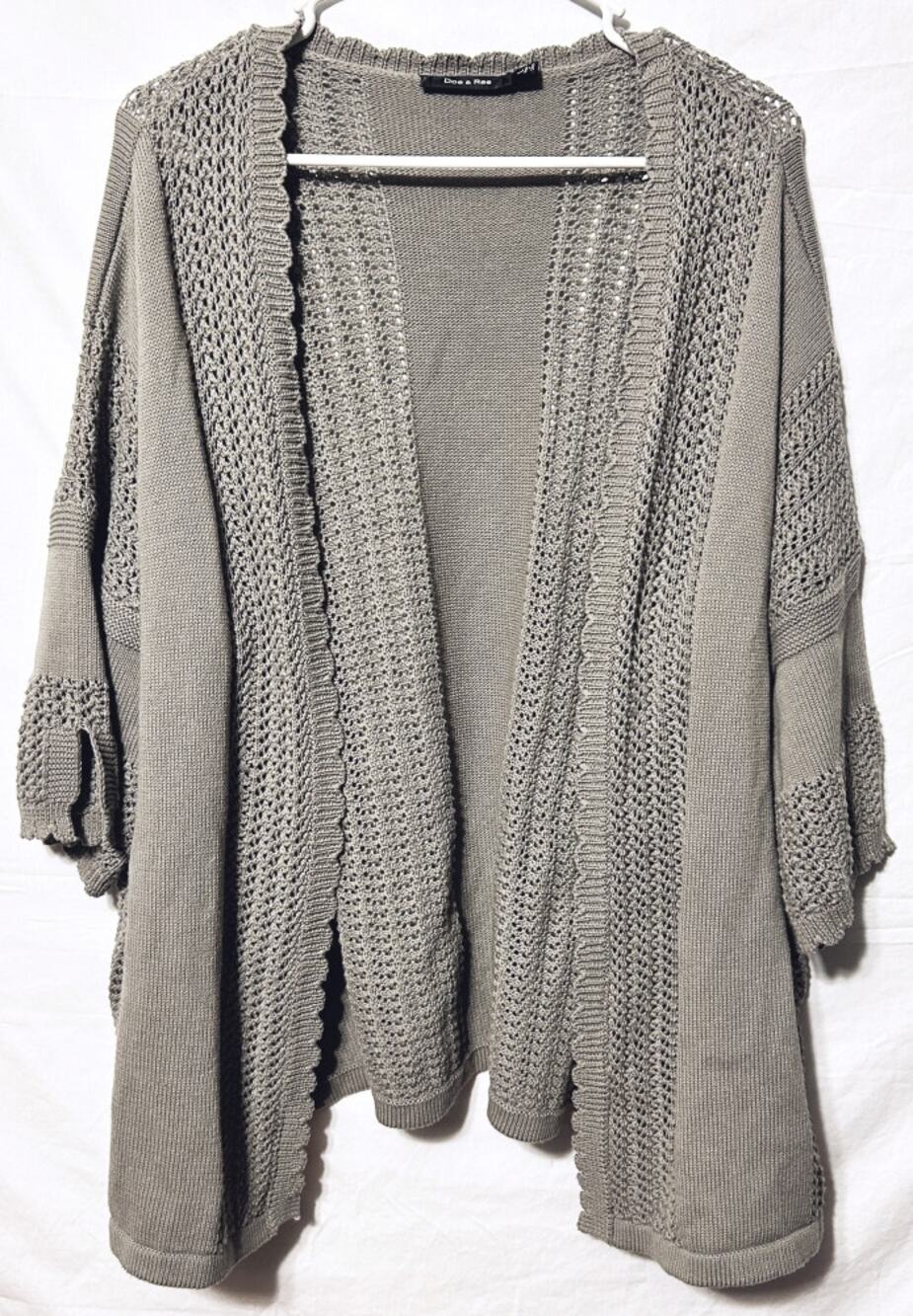 Doe & Rae Women's Large Gray Open Front Knit Cardigan Sweater